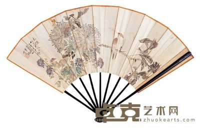章焕 赵人镜 花鸟 隶书 成扇 